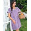 Ekouaer Nightgowns for Women Cotton House Dress with Pockets Button Down Night Gown Short Sleeve Duster Housecoat S-3XL(Light Purple)