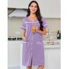Ekouaer Nightgowns for Women Cotton House Dress with Pockets Button Down Night Gown Short Sleeve Duster Housecoat S-3XL(Light Purple)
