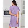 Ekouaer Nightgowns for Women Cotton House Dress with Pockets Button Down Night Gown Short Sleeve Duster Housecoat S-3XL(Light Purple)