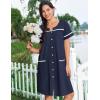 Ekouaer Nightgowns for Women Cotton House Dress with Pockets Button Down Night Gown Short Sleeve Duster Housecoat S-3XL(Navy Blue)