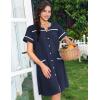Ekouaer Nightgowns for Women Cotton House Dress with Pockets Button Down Night Gown Short Sleeve Duster Housecoat S-3XL(Navy Blue)