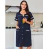 Ekouaer Nightgowns for Women Cotton House Dress with Pockets Button Down Night Gown Short Sleeve Duster Housecoat S-3XL(Navy Blue)