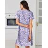 Ekouaer Nightgowns for Women Cotton House Dress with Pockets Button Down Night Gown Short Sleeve Duster Housecoat S-3XL(Purple Dots)