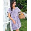 Ekouaer Nightgowns for Women Cotton House Dress with Pockets Button Down Night Gown Short Sleeve Duster Housecoat S-3XL(Purple Dots)