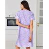 Ekouaer Nightgowns for Women Cotton House Dress with Pockets Button Down Night Gown Short Sleeve Duster Housecoat S-3XL(Purple Florals)