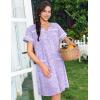 Ekouaer Nightgowns for Women Cotton House Dress with Pockets Button Down Night Gown Short Sleeve Duster Housecoat S-3XL(Purple Florals)
