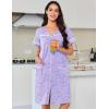 Ekouaer Nightgowns for Women Cotton House Dress with Pockets Button Down Night Gown Short Sleeve Duster Housecoat S-3XL(Purple Florals)