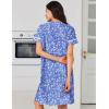 Ekouaer Nightgowns for Women Cotton House Dress with Pockets Button Down Night Gown Short Sleeve Duster Housecoat S-3XL(White Green Flower)