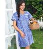 Ekouaer Nightgowns for Women Cotton House Dress with Pockets Button Down Night Gown Short Sleeve Duster Housecoat S-3XL(White Green Flower)