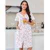 Ekouaer Nightgowns for Women Cotton House Dress with Pockets Button Down Night Gown Short Sleeve Duster Housecoat S-3XL(White Purple Floral)