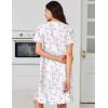 Ekouaer Nightgowns for Women Cotton House Dress with Pockets Button Down Night Gown Short Sleeve Duster Housecoat S-3XL(White Purple Floral)