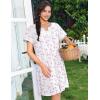 Ekouaer Nightgowns for Women Cotton House Dress with Pockets Button Down Night Gown Short Sleeve Duster Housecoat S-3XL(White Purple Floral)