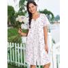 Ekouaer Nightgowns for Women Cotton House Dress with Pockets Button Down Night Gown Short Sleeve Duster Housecoat S-3XL(White Purple Floral)
