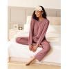Ekouaer Pajama Set Womens Long Sleeve Sleepwear Pullover Top and Pants Cozy Loungewear Soft Pjs Lounge Set with Pockets S-XXL(Dark Red)