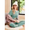 Ekouaer Pajama Set Womens Long Sleeve Sleepwear Pullover Top and Pants Cozy Loungewear Soft Pjs Lounge Set with Pockets S-XXL(Green)