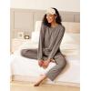 Ekouaer Pajama Set Womens Long Sleeve Sleepwear Pullover Top and Pants Cozy Loungewear Soft Pjs Lounge Set with Pockets S-XXL(Light Brown)