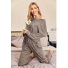 Ekouaer Pajama Set Womens Long Sleeve Sleepwear Pullover Top and Pants Cozy Loungewear Soft Pjs Lounge Set with Pockets S-XXL(Light Brown)