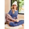 Ekouaer Pajama Set Womens Long Sleeve Sleepwear Pullover Top and Pants Cozy Loungewear Soft Pjs Lounge Set with Pockets S-XXL(Navy)