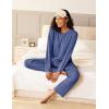 Ekouaer Pajama Set Womens Long Sleeve Sleepwear Pullover Top and Pants Cozy Loungewear Soft Pjs Lounge Set with Pockets S-XXL(Navy)