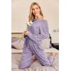 Ekouaer Pajama Set Womens Long Sleeve Sleepwear Pullover Top and Pants Cozy Loungewear Soft Pjs Lounge Set with Pockets S-XXL(Purple)