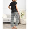 Ekouaer Pajama Sets for Women Round Neck Pjs Short Sleeve Sleepwear with Long Pants Loose Lounge Sets(Black White Striped)