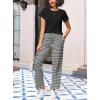 Ekouaer Pajama Sets for Women Round Neck Pjs Short Sleeve Sleepwear with Long Pants Loose Lounge Sets(Black White Striped)