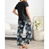 Ekouaer Pajama Sets for Women Round Neck Pjs Short Sleeve Sleepwear with Long Pants Loose Lounge Sets(Black_blue Flower)