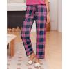 Ekouaer Pajama Sets for Women Round Neck Pjs Short Sleeve Sleepwear with Long Pants Loose Lounge Sets(Black-pink Plaid)