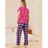 Ekouaer Pajama Sets for Women Round Neck Pjs Short Sleeve Sleepwear with Long Pants Loose Lounge Sets(Black-pink Plaid)