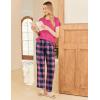 Ekouaer Pajama Sets for Women Round Neck Pjs Short Sleeve Sleepwear with Long Pants Loose Lounge Sets(Black-pink Plaid)