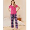 Ekouaer Pajama Sets for Women Round Neck Pjs Short Sleeve Sleepwear with Long Pants Loose Lounge Sets(Black-pink Plaid)