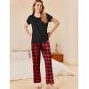 Ekouaer Pajama Sets for Women Round Neck Pjs Short Sleeve Sleepwear with Long Pants Loose Lounge Sets(Black-red Plaid)