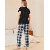 Ekouaer Pajama Sets for Women Round Neck Pjs Short Sleeve Sleepwear with Long Pants Loose Lounge Sets(Black-white Plaid)