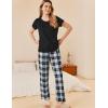 Ekouaer Pajama Sets for Women Round Neck Pjs Short Sleeve Sleepwear with Long Pants Loose Lounge Sets(Black-white Plaid)