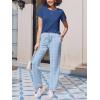 Ekouaer Pajama Sets for Women Round Neck Pjs Short Sleeve Sleepwear with Long Pants Loose Lounge Sets(Blue Leaves)