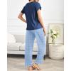 Ekouaer Pajama Sets for Women Round Neck Pjs Short Sleeve Sleepwear with Long Pants Loose Lounge Sets(Blue Leaves)