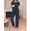 Ekouaer Pajama Sets for Women Round Neck Pjs Short Sleeve Sleepwear with Long Pants Loose Lounge Sets(Blue Polka Dots)