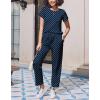 Ekouaer Pajama Sets for Women Round Neck Pjs Short Sleeve Sleepwear with Long Pants Loose Lounge Sets(Blue Polka Dots)