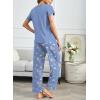 Ekouaer Pajama Sets for Women Round Neck Pjs Short Sleeve Sleepwear with Long Pants Loose Lounge Sets(Blue Teddy Bear)