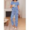 Ekouaer Pajama Sets for Women Round Neck Pjs Short Sleeve Sleepwear with Long Pants Loose Lounge Sets(Blue Teddy Bear)