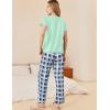 Ekouaer Pajama Sets for Women Round Neck Pjs Short Sleeve Sleepwear with Long Pants Loose Lounge Sets(Blue White Plaid)