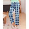 Ekouaer Pajama Sets for Women Round Neck Pjs Short Sleeve Sleepwear with Long Pants Loose Lounge Sets(Blue White Plaid)