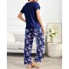 Ekouaer Pajama Sets for Women Round Neck Pjs Short Sleeve Sleepwear with Long Pants Loose Lounge Sets(Blue-navy Flamingo)