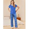 Ekouaer Pajama Sets for Women Round Neck Pjs Short Sleeve Sleepwear with Long Pants Loose Lounge Sets(Blue-white Plaid)