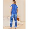 Ekouaer Pajama Sets for Women Round Neck Pjs Short Sleeve Sleepwear with Long Pants Loose Lounge Sets(Blue-white Plaid)