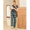 Ekouaer Pajama Sets for Women Round Neck Pjs Short Sleeve Sleepwear with Long Pants Loose Lounge Sets(Deep Grey-white Plaid)