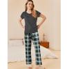 Ekouaer Pajama Sets for Women Round Neck Pjs Short Sleeve Sleepwear with Long Pants Loose Lounge Sets(Deep Grey-white Plaid)