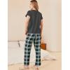 Ekouaer Pajama Sets for Women Round Neck Pjs Short Sleeve Sleepwear with Long Pants Loose Lounge Sets(Deep Grey-white Plaid)