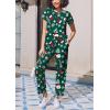 Ekouaer Pajama Sets for Women Round Neck Pjs Short Sleeve Sleepwear with Long Pants Loose Lounge Sets(Green Christmas)