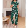Ekouaer Pajama Sets for Women Round Neck Pjs Short Sleeve Sleepwear with Long Pants Loose Lounge Sets(Green Christmas)